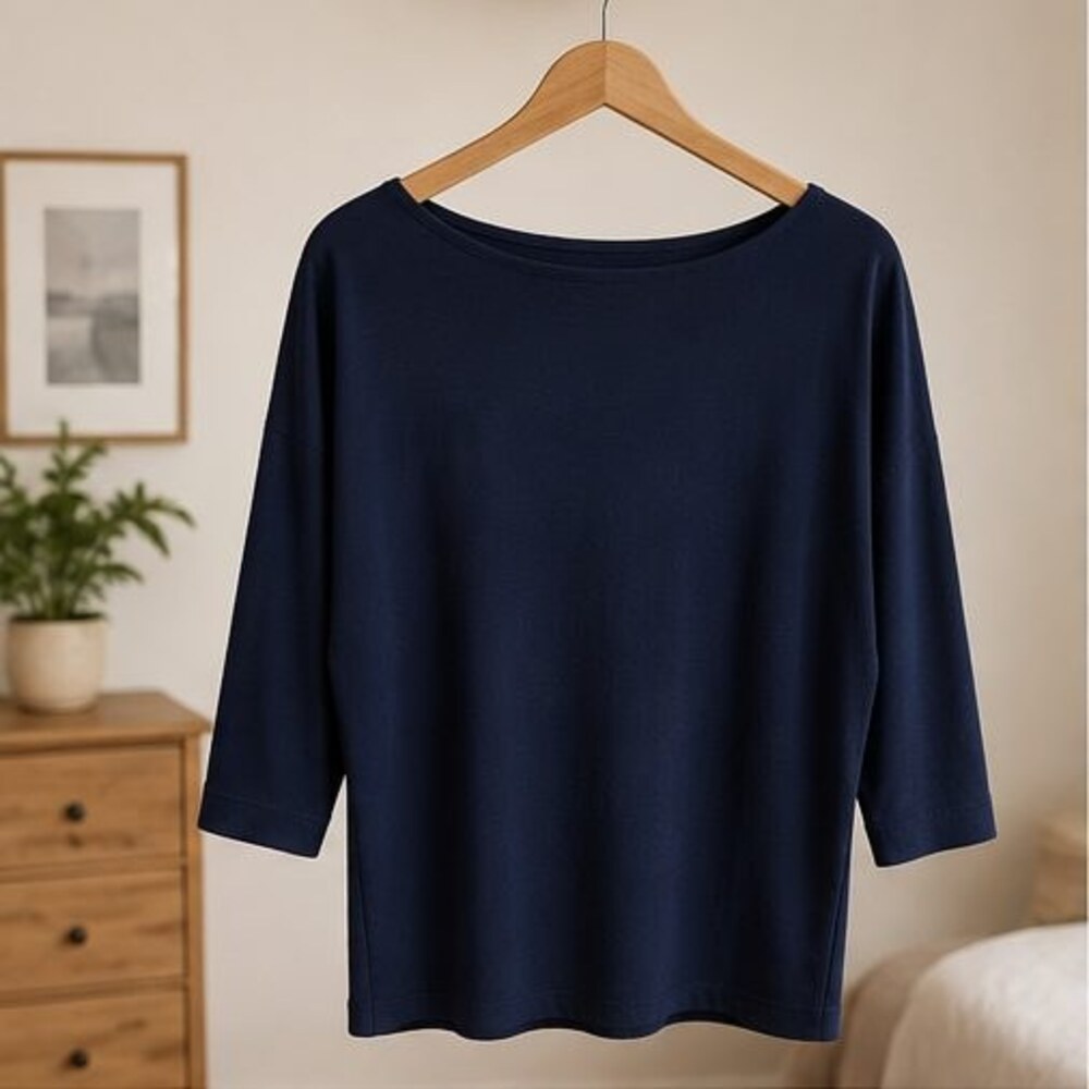 Navy Boat Neck Dolman Top